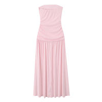 Vestido Sexy elegante rosa Pastel fruncido sin tirantes con hombros descubiertos Vestidos de fiesta con cremallera lateral Vestidos por debajo de la rodilla - details 1