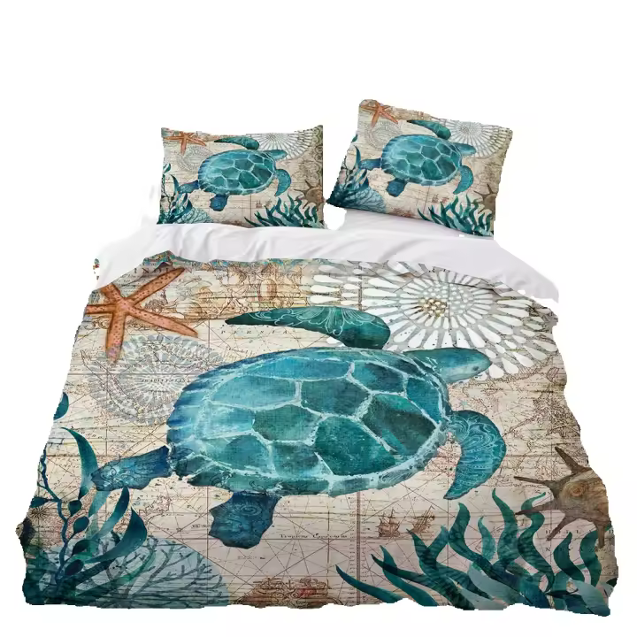 Funda de edredón Pulpo Tortuga Marina Animal Colorido Vida Marina Funda Nórdica Juego de Cama Edredón Fundas de Almohada de Lino Individual Doble Rey Reina - 1