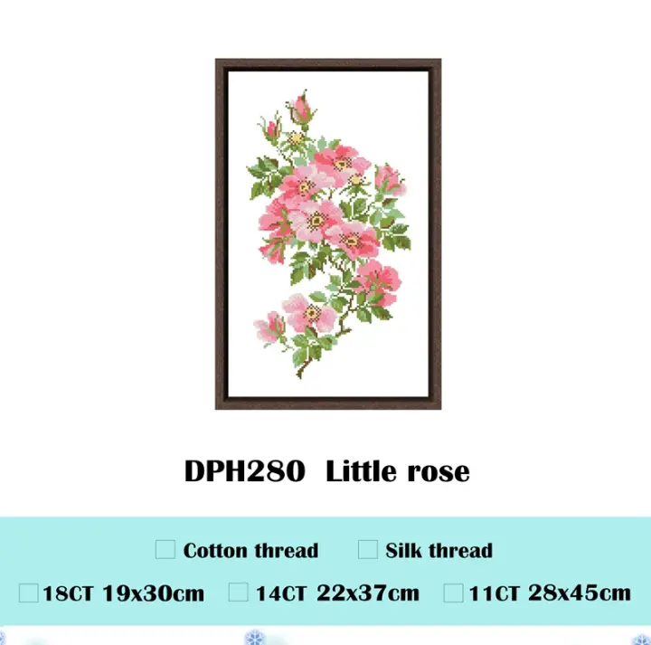 Kit de bordado de Cruz de Little rose, diseño de patrón de flores, lienzo sin imprimir, costura DIY, 18CT, 14ct, 11CT - 1