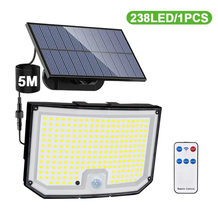 Luces solares de seguridad con Sensor de movimiento, luces de pared de inundación divididas impermeables, luces de jardín al aire libre, alimentadas por energía Solar, 3 modos, 238led - 1