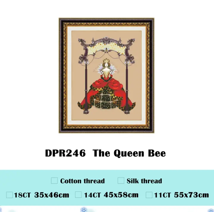 Kits de punto de cruz The Queen Bee, diseño de patrón de puntadas de cuentas, costura DIY, bordado de lienzo de lino, 18CT, 14ct, 11CT - 1