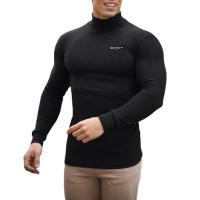 Autumn Fashion Turtleneck Long Sleeve Knitted T Shirt Mens Striped Slim Sweaters Casual Roll Neck Knittwear Pullover T-Shirt - details 4