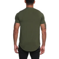 Gym Fitness Bodybuilding Tops Men Casual Fashion Solid Print Short V-neck Sleeve T-Shirt Summer Breathbale Quick Dry Slim Shirt - details 7