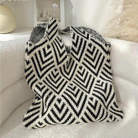 Bolso de mano de punto hecho a mano para mujer, bolso de hombro con nudo minimalista, bolso de mano informal, reutilizable, Color de contraste geométrico, moda - details 6