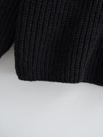 Women Casual Half High Collar Long Sleeve Knitted Pullovers Autumn Winter Patchwork Sweaters Black Loose Jumper - details 5