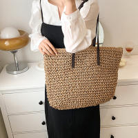 Bolso de playa de verano para mujer bolso de ratán tejido hecho a mano paja de gran capacidad bolso de hombro de cuero para mujer nuevo bohemio - details 7
