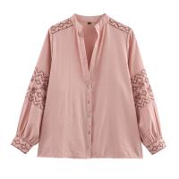 2025 mujeres botón frontal cuello en V manga larga bordado camisa Casual primavera blusa ropa de calle Blusas Mujer - details 0