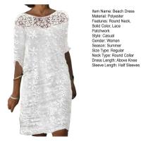 Vestido de playa elegante para Mujer, minivestido Vintage de verano con bordado de flores y costuras de encaje blanco, ropa de calle por debajo de la rodilla - details 4