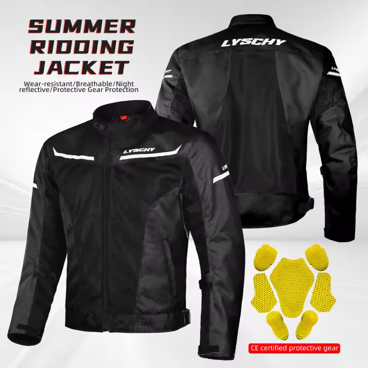 LYSCHY Chaqueta de Moto de Malla Transpirable de Verano para Hombre, Anticaída y Resistente al Desgaste, con Equipo de protección incorporado - 1