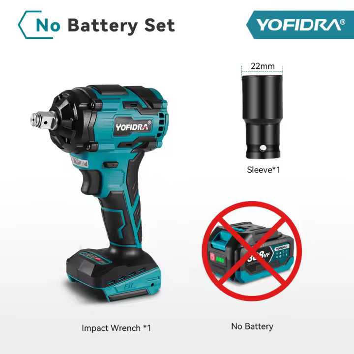 Llave de impacto eléctrica Yofidra sin escobillas de 1000N.M, destornillador inalámbrico de 3 funciones y 1/2 pulgada, taladro eléctrico para batería de 21V y 18V - 1