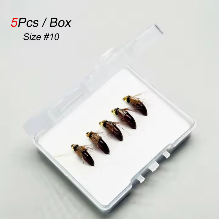 5 uds/10 Uds cabeza de cuentas de latón biónicos Ninfa Scud mosca insecto gusano para trucha pesca de lubina Ninfa cebo para insectos artificiales tamaño del señuelo # 10 - 1