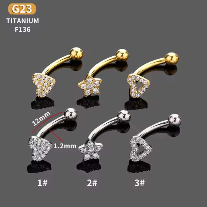 Piercing para el ombligo de titanio F136, 14 gramos, barra plana de circonita, Anillo para el ombligo, ceja brillante, joyería para el cuerpo - 1