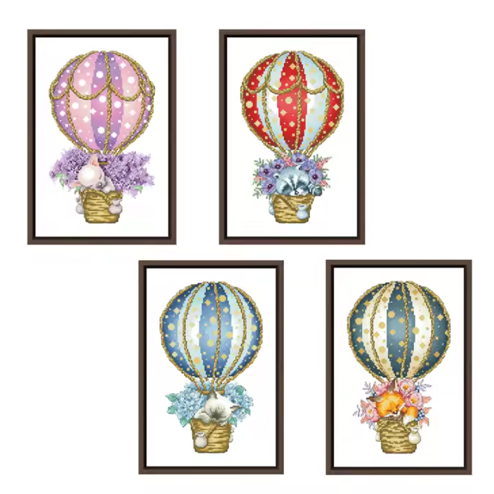 Kit de punto de cruz de globo de aire caliente Fox, tela de lona sin imprimir, hilo de algodón, bordado, bricolaje, decoración del hogar hecha a mano, 18ct, 14ct, 11ct - 1