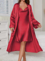 Conjunto de 2 Piezas de Seda 100% Vestido Largo con Cinturón y Abalorio Ropa Casual para Mujeres - details 29