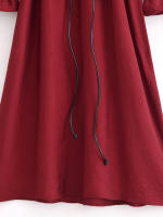 Spring 2025 Women Layered Ruffle V Neck A-line Midi Dress Long Sleeve With Belt Elegant Lady Dresses Burgundy Vestidos - details 5
