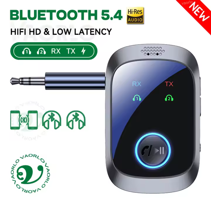 Receptor y transmisor de Audio multipunto 2 en 1, Bluetooth 5,4, 3,5mm, AUX, HIFI, HD, adaptador inalámbrico de avión de baja latencia con micrófono - 1