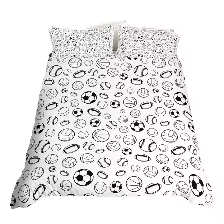 Juego de Ropa de Cama de Deportes de Bola Cubierta de Edredón de Polyester Pintada a Mano para Niños Tamaño Rey Conjunto de Cama de Dibujos Animados - 1
