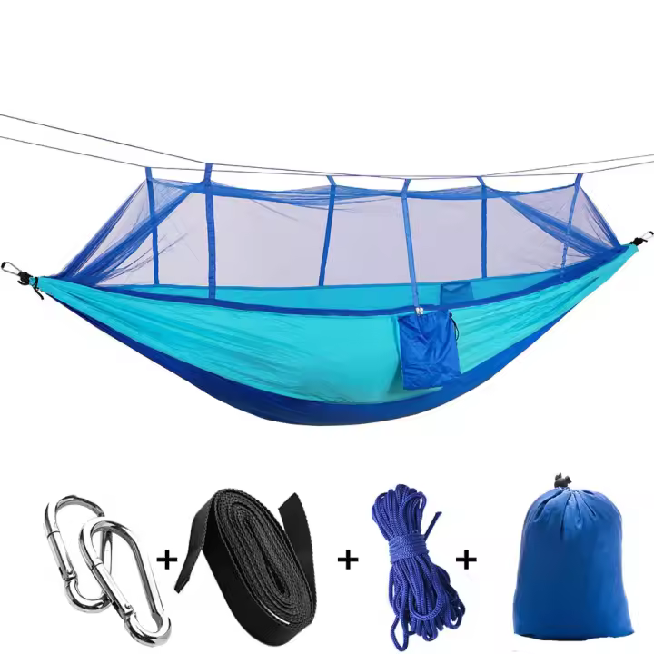 Hamaca para Acampar al Aire Libre con mosquitera Hamacas portátiles para Exteriores para mochileros, Camping, Viajes, Playa - 1