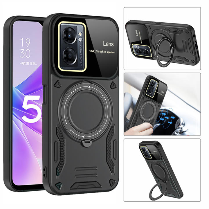Hi-Case Custodia Per Oppo A77 5G/Realme V23/Q5i - Cover Scorrevole Per Fotocamera Con Anello E Supporto Magnetico, Nero