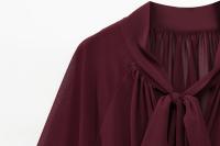Primavera 2025, blusa estilo capa con volantes color Burdeos para Mujer, camisa holgada con dobladillo asimétrico y lazo en la espalda, Blusas de calle para Mujer - details 3