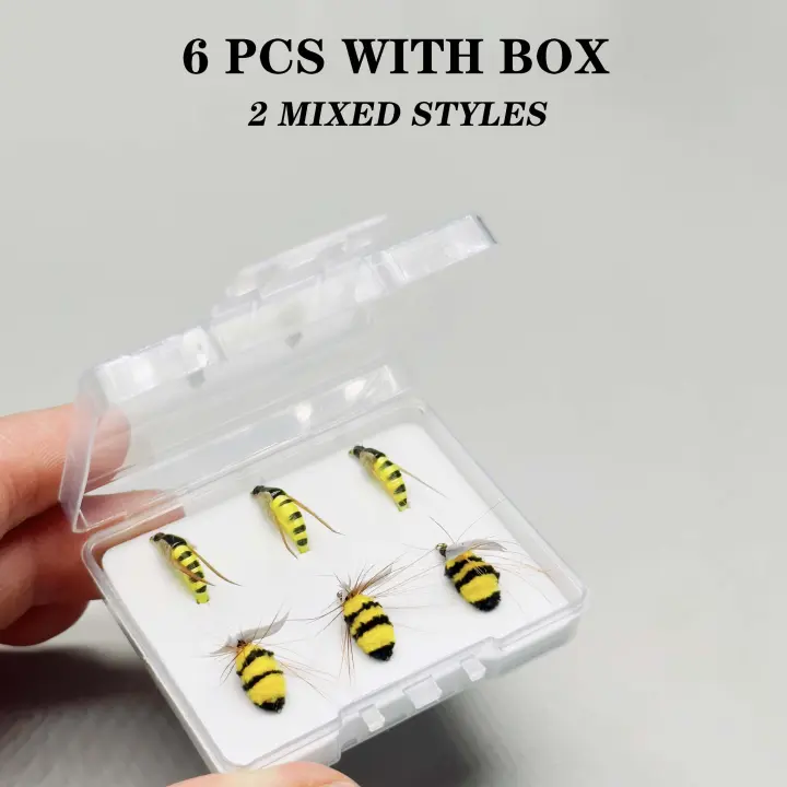 6 uds/10 Uds moscas de pesca con mosca señuelo biónico abejorro y polilla amarilla cebo pesca para carpa lubina salmón trucha agua dulce agua salada moscas húmedas equipo de pesca - 1