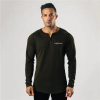 New Men Casual Hip Hop Streetwear Fashion Solid Long Sleeve V-neck Loose T-Shirt Gym Running Sport Absorb Sweat Cotton Shirts - details 5