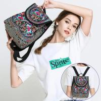 Mochila de lona con diseño bordado hecho a mano Retro para mujer, bolso de hombro de viaje, mochila étnica de gran capacidad - details 5