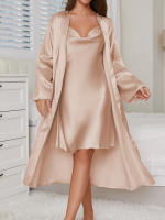 Conjunto de 2 Piezas de Seda 100% Vestido Largo con Cinturón y Abalorio Ropa Casual para Mujeres - details 35