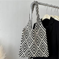 Bolso de mano de punto hecho a mano para mujer, bolso de hombro con nudo minimalista, bolso de mano informal, reutilizable, Color de contraste geométrico, moda - details 10