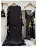 Camisón estampado de 2 piezas para mujer, vestido de novia, albornoz, ropa interior de satén con cuello en V, pijama con tirantes - details 3