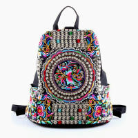 Mochila de lona bordada artística Vintage para mujer, mochila bordada Floral hecha a mano, Bolsa Escolar, bolsas de viaje de mezclilla - details 4