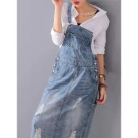 Vestido de Denim Largo con Correa Moda de Trapo Suelto para Mujeres Vestidos de Jeans sin Mangas 2024 - details 6