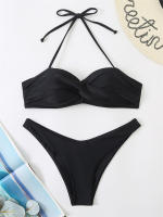 Bikini con Push-Up para mujer, traje de baño liso con tirantes, bañador Sexy con Tanga, ropa de playa para verano, 2024 - details 6