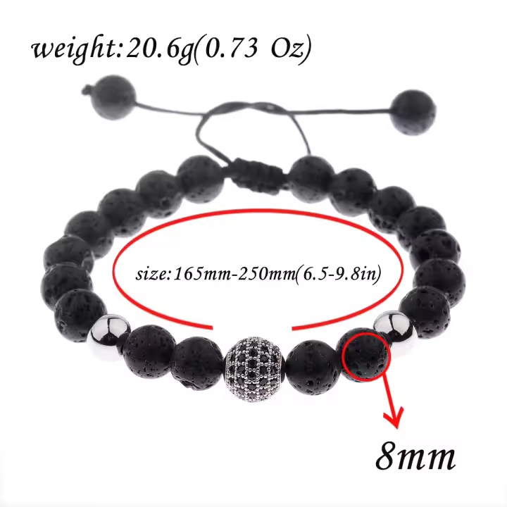 Pulsera Tejida con Cuentas de Ojos de Tigre Azul ZhongT para Hombres Ajustable con Gotesos de Cuentas de Bolas CZ - 1