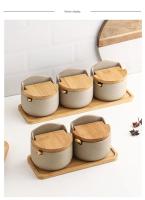 Tarro de Cerámica Japonesa para Especias, Tarro de Bambú para Especias con Tapa y Cuchara, Cocina, Caja para Almacenar Azúcar, Sal y Especias, Recipientes de Cocina para el Hogar, Tarro para Almacenar Especias - details 0