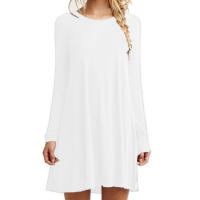 Vestido holgado plisado de manga larga para mujer, vestido informal de Color sólido con cuello redondo, Vestidos de Otoño Invierno - details 2