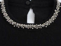 2025 Women Faux Jewel Collar Knitted Sweater Long Sleeve Round Neck Black Crop Pullover Streetwear Knitwear - details 4