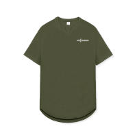 Gym Fitness Bodybuilding Tops Men Casual Fashion Solid Print Short V-neck Sleeve T-Shirt Summer Breathbale Quick Dry Slim Shirt - details 12