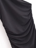 High Street Women Side Ruched Hem Slit Sleeveless Asymmetric Long Dress Black Sexy Maxi Vestidos - details 4