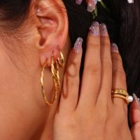 E.B.belle-base de estilo chapado en oro para mujer, 20mm, 35mm, 40mm, 18K, resistente al agua torcido, pendientes de aro de acero inoxidable - details 7