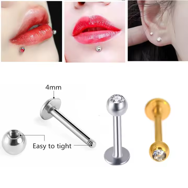 Pendientes de Labios de Titanio Monroe 16g 10mm F136 Helix Tragus Conch Piercing de Cartilaje Joyería Corporal de Metal con Piedra Principal Zirconia Cúbica - 1