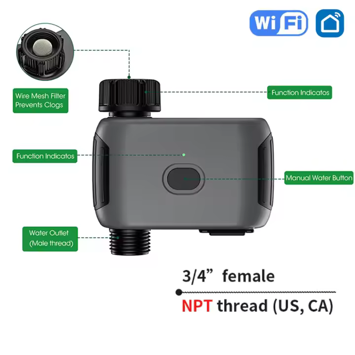 Sistema de riego de jardín WiFi, temporizador de agua de riego inteligente, Control por aplicación, válvula de agua de aspersor temporizado, temporizador programable de 1 zona - 1