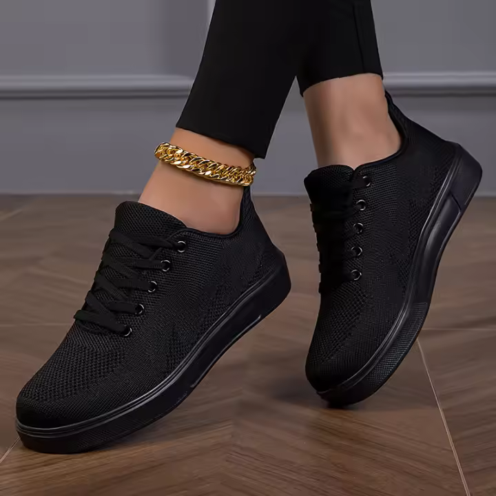 Zapatillas deportivas de malla para mujer, zapatos planos informales con cordones, transpirables y gruesos, color blanco - 1