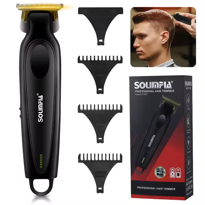 Solimpia Afeitadora eléctrica para hombres Recortadora de barba profesional Maquinilla de afeitar inalámbrica Recortadora de vello corporal Máquina de afeitar de vello facial recargable por USB para barbería HT-6267 - 1