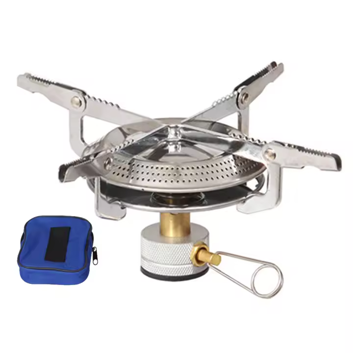 Estufa de exterior, camping con bolsa de advertencia, pequeña estufa de gas ajustable para senderismo, montañismo y pesca - 1