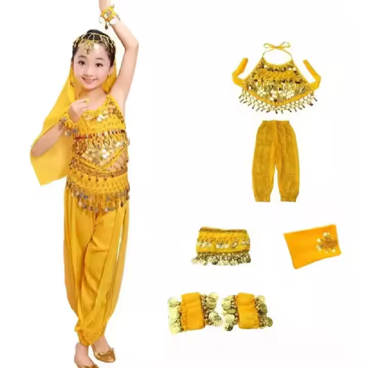 Traje De EspectáCulo De Danza India Para NiñOs, Traje De Danza Del Vientre, Traje De Baile éTnico, 6 Piezas - 1