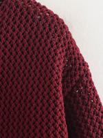 Women Wine Red Chunky-knit Cardigan Long Sleeve O Neck With Pockets Sweater  Outerwear Female Autumn Winter Crop Coat - details 1