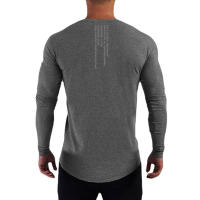 Gym Cotton Long Sleeve T-shirt Men Fitness Workout Slim Fit T Shirt Bodybuilding Sports Training Tee Tops Autumn Casual Clothing - details 7