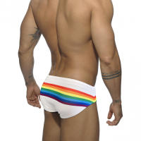 Jessborn calzoncillos de baño para hombre, bañador sexy a la moda con rayas de arcoíris, pantalones cortos de natación de cintura baja, traje de baño de entrenamiento de playa de primavera caliente - details 6