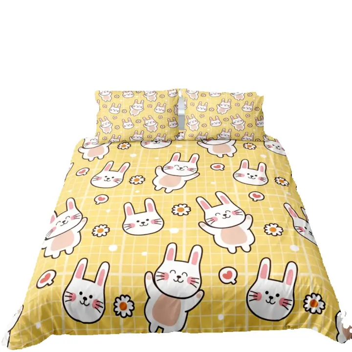 Juego de Ropa de Cama de Dibujos Animados de Perro/Conejo Funda de Colchón Suave de Poliéster para Cama de Rey, Twin, Queen Regalo Perfecto para Niños, Niñas, Adolescentes - 1